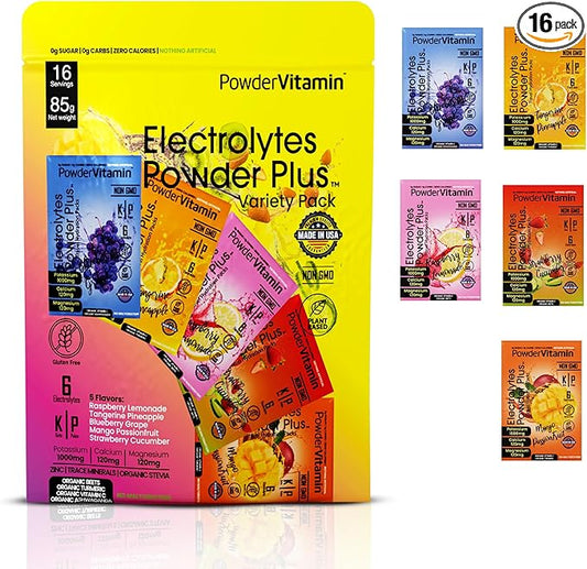 Electrolytes Powder Plus, Keto, Variety Pack B, Sugar Free, Pink Himalayan Salt, 1000mg Potassium, 120mg Calcium, 120mg Magnesium, Non-GMO, Zero Calories, (16 Hydration Packets)