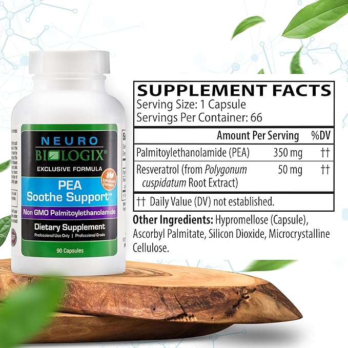 PEA Soothe Support Natural Relief Formula - PEA Supplement Featuring PEA & Resveratrol to Support Nerve Function & Reduce Sensitivity - Promotes Recovery, Mental Clarity, Energy & Everyday Balance