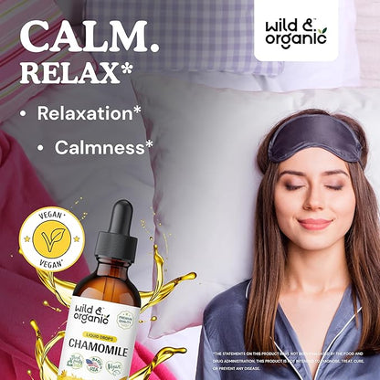 Wild & Organic Chamomile Tincture - Relaxing & Calming Chamomile Supplement - Liquid Flower Extract Drops - Vegan, Sugar & Alcohol-Free - 2 fl oz