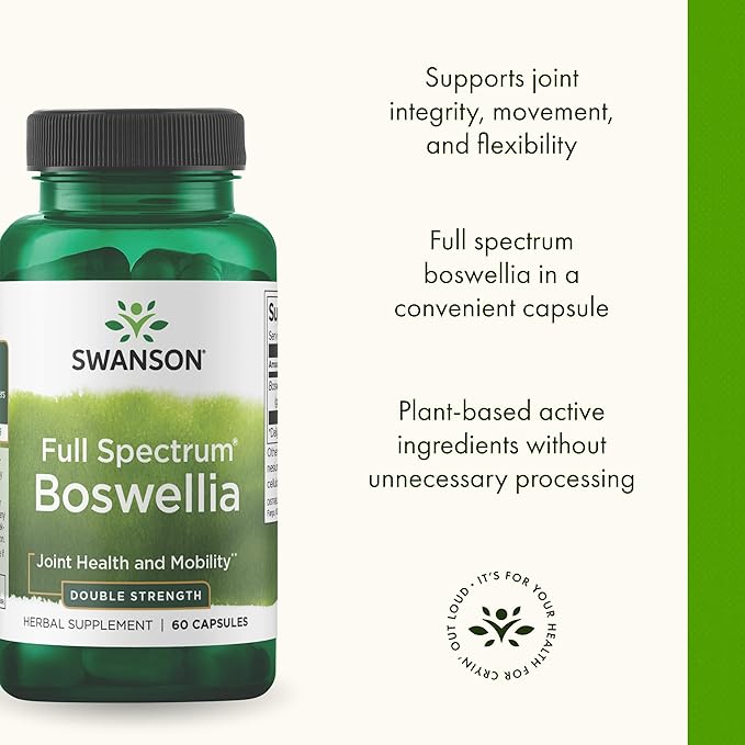 Swanson Double Strength Boswellia - Herbal Supplement Promoting Joint Support - Ayurvedic Herb for Joint Flexibility & Mobility Support - Made w/Boswellia Serrata Resin - (60 Capsules, 800mg Each)