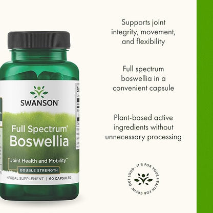 Swanson Double Strength Boswellia - Herbal Supplement Promoting Joint Support - Ayurvedic Herb for Joint Flexibility & Mobility Support - Made w/Boswellia Serrata Resin - (60 Capsules, 800mg Each)