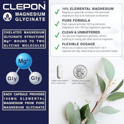 Magnesium Glycinate - Chelated, Highly Absorbable & Gentle on Stomach - Supplement for Heart & Bone Health, Restful Sleep, Stress Relief, Muscles & Nerves - Gluten-Free, Non-GMO, Vegan (180 Capsules)