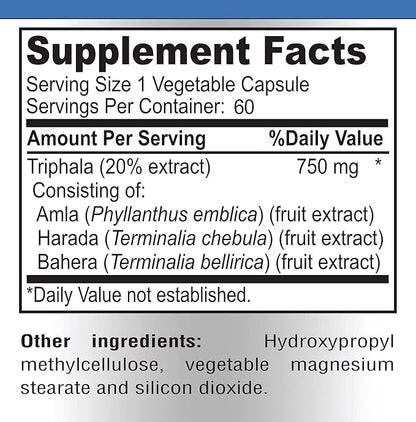 Triphala Capsules - Combination of Amla, Harada (Haritaki) & Bahera (Bibhitaki) - Digestion & Colon Support, Immune System Support - 60 Capsules