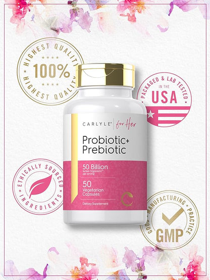 Carlyle Prebiotic and Probiotic for Women | 50 Billion Active Organisms Per Serving | 50 Capsules | Vegetarian Supplement for Women