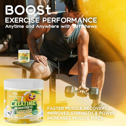 Creatine Monohydrate Chews Complex 6400mg for Men & Women -Advanced Formula W/L-Taurine + Vitamin B12, Sugar Free Chewable Supplement,60 Pineapple Softchews