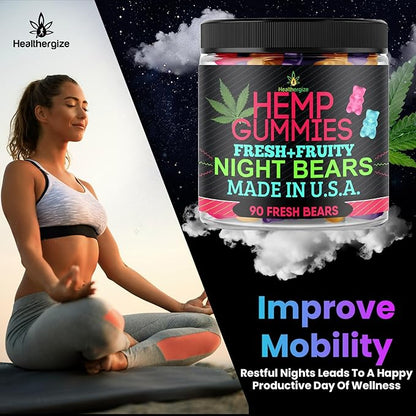 Hemp Gummies for Sleep-High Potency Calm Relaxation Night-Time, Peace and Relaxation, Fruity Gummy Bear Edibles, Good Mood, Restful Bedtime-Natural Hemp Oil Omega-Made in USA