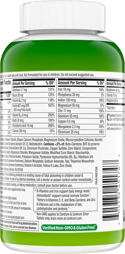 Centrum Adult Multivitamin/Multimineral Supplement with Antioxidants, Zinc, Vitamin D3 and B Vitamins, Gluten Free, Non-GMO Ingredients - 200 Count