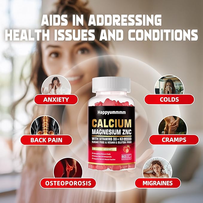 Calcium Magnesium Zinc Gummies with Vitamin D3 & K2 Strawberry-120.
