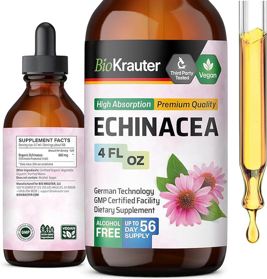 BIO KRAUTER Echinacea Drops - Natural Immune Support - Echinacea Tincture Supplement - Vegan, Alcohol & Sugar Free Drops - 4 Fl.Oz.
