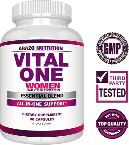 Arazo Nutrition Vital One Multivitamin for Women - Daily Wholefood Supplement - 90 Vegan Capsules