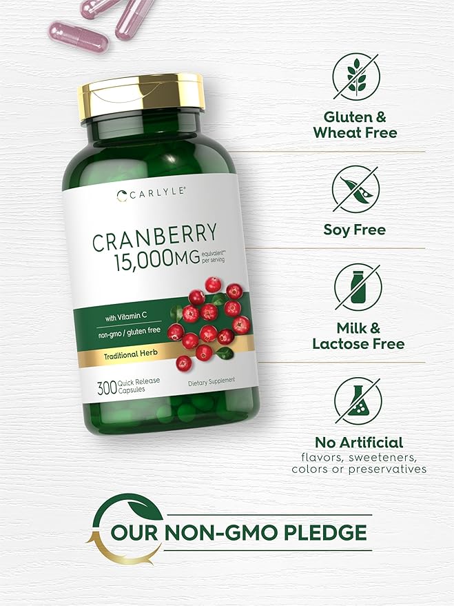 Carlyle Cranberry Pills 15000mg | 300 Capsules | Herb Extract Supplement | for Women and Men | with Vitamin C | Non-GMO & Gluten Free