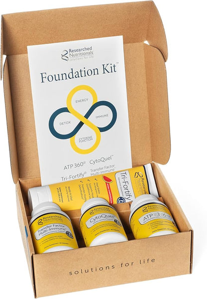 Researched Nutritionals Foundation Kit - Tri-Fortify Liposomal Glutathione (450mg) Orange, Transfer-Factor Multi Immune, ATP 360 & CytoQuel to Support Energy, Immunity, Cytokine Response & Detox