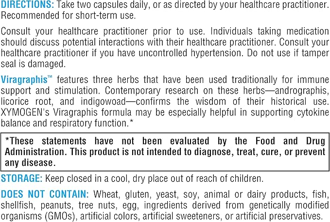 XYMOGEN Viragraphis - Powerful Short-Term Immune Health Support with Andrographis, Licorice Root + Indigowoad - Fast-Acting Cytokine Balance + Immune Support Supplement (60 Capsules)