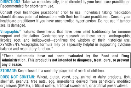 XYMOGEN Viragraphis - Powerful Short-Term Immune Health Support with Andrographis, Licorice Root + Indigowoad - Fast-Acting Cytokine Balance + Immune Support Supplement (60 Capsules)