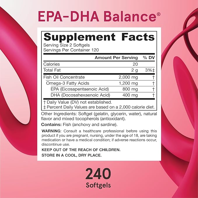 Jarrow Formulas EPA-DHA Balance, 1,200 mg Omega-3 Fatty Acids for Cardiovascular Support, 240 Softgels, 120 Day Supply