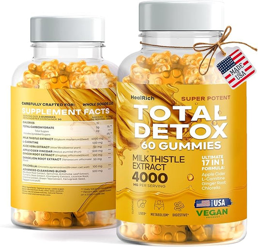 Total Detox Total Liver Detox – 4000MG Milk Thistle, ACV & Ginger – Cleanse, Support & Repair Supplement – Vegan & USA Made