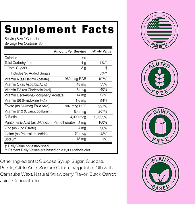 Embody Multivitamin Retinol Gummy - 180 Count, Strawberry Flavor - Vitamin A Supplement for Anti-Aging, Acne, and Clear Skin - Glowing and Youthful Hair, Skin and Nails - Biotin, Vitamin C
