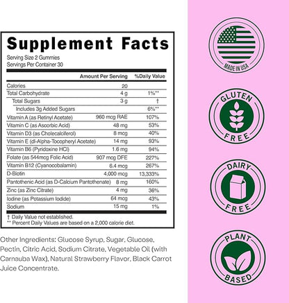 Embody Multivitamin Retinol Gummy - 180 Count, Strawberry Flavor - Vitamin A Supplement for Anti-Aging, Acne, and Clear Skin - Glowing and Youthful Hair, Skin and Nails - Biotin, Vitamin C