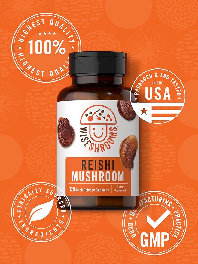 Carlyle Reishi Mushroom Capsules 5000 mg | 120 Count | Non-GMO and Gluten Free Extract Supplement | Wiseshroom