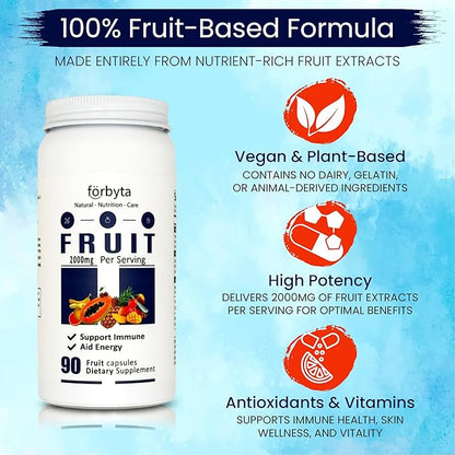 Fruits Supplement – Whole Food-Based Fruit Blend Capsules – Natural Antioxidant Support – Rich in Essential Vitamins – Non-GMO, Gluten-Free – 90 Capsules