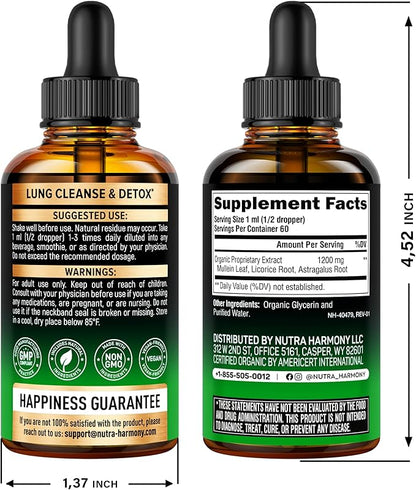 Mullein Drops for Lungs - USDA Organic Liquid - Mullein Leaf Extract Supplement - Made in USA - Lung & Bronchial Cleanse for Smokers - Respiratory Health Support - As Tincture, Tea, Pills - 2 fl oz