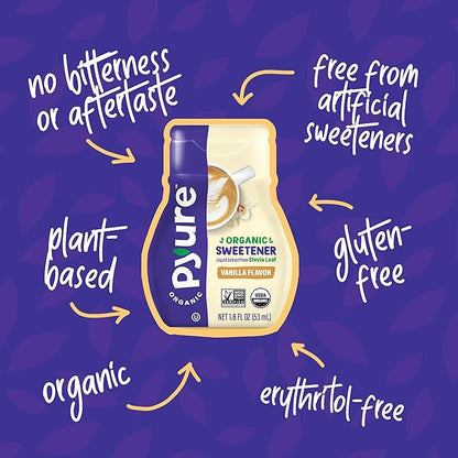 Pyure Organic Liquid Vanilla Stevia Drops | Stevia Liquid Sweetener Keto Sugar Substitutes | Zero Calorie, Zero Sugar, Zero Carb | Plant-Based Sugar Free Liquid Stevia Extract |1.8 oz (1 Pack)