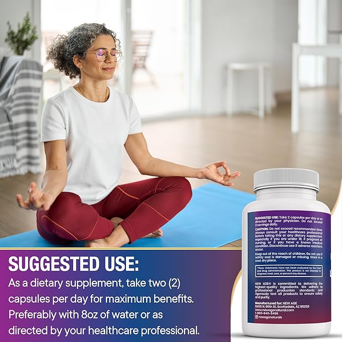 NEW AGE Saffron Supplements with Ashwagandha - Support with L-Theanine, Ginkgo Biloba, St. John's Wort, Rhodiola Rosea & 5-HTP - Saffron 60 Count