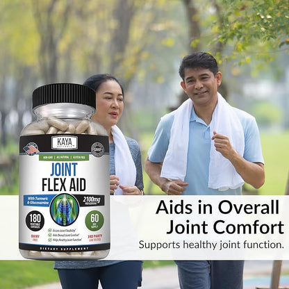 Kaya Naturals Flex Aid - Mobility Support Supplement for Men and Women - Turmeric Capsules with Glucosamine Sulfate, Boswellia Serrata and MSM - for Knee Support and Mobility Health - 180 Count