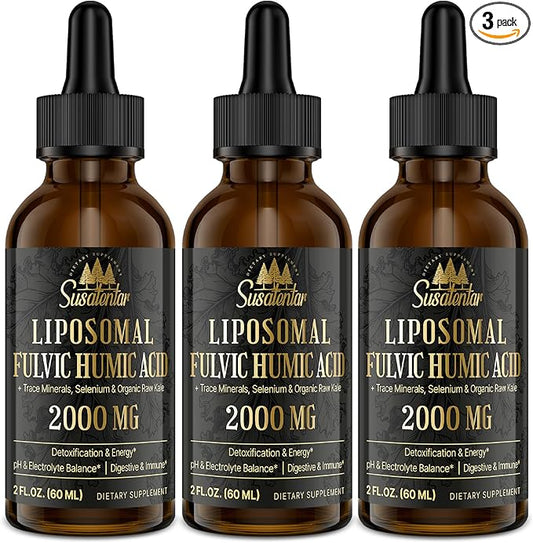 Trace Minerals Electrolytes Drops 2000 MG | Liquid Liposomal Fulvic Humic Acid Supplement | 85+ Trace Minerals | Hydration | Detoxification | Energy | pH Balance | Digestion | Immunity | 6 Oz