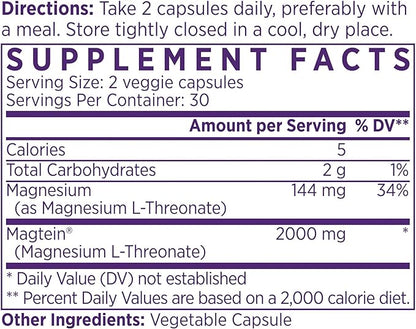NAOMI Magnesium L-Threonate with 2,000mg Patented Magtein®, High Absorption Elemental Magnesium, Memory Supplement - Brain Health, Focus, Nerve Support, Heart Health, Natural Sleep Aid, 60 Veggie Caps
