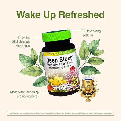 Herbs Etc. Deep Sleep Softgels - Herbal Sleep Support Supplement - Rest & Calming Support with Passionflower, Chamomile & Lemon Balm - 30 Softgels (30 Servings)
