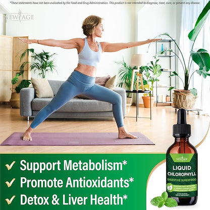 NEW AGE Chlorophyll Liquid Drops - Natural Concentrate – Energy Booster, Digestion and Immune System Supports, Internal Deodorant, Liver Function - (2 Fl Oz (Pack of 4))