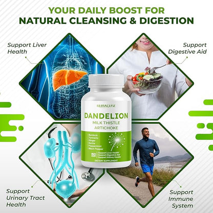 Dandelion Milk Thistle Artichoke Burdock Turmeric - Support Liver Health, Support Digestive Aid - Made and Tested in The USA