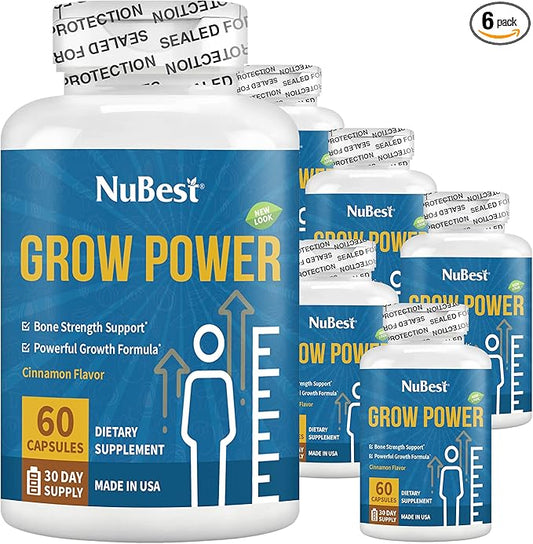 NuBest Grow Power Height Growth - Powerful Height Supplement for Age 10+ & Teens - Supports Height Growth, Grow Taller with Calcium, Vitamin D3, Phosphorus, Magnesium, Zinc & More - 6 Pack
