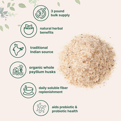 Micro Ingredients Organic Whole Psyllium Husks, 3lbs | Daily Soluble Fiber Supplement | India Origin | Natural Prebiotics & Probiotics | Supports Digestive Health | Non-GMO, Keto Friendly, Unflavored