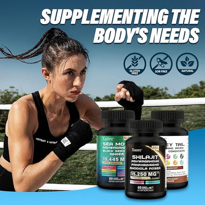 Shilajit,Sea Moss, Black Seed Oil,Mushroom & Herb Supplement with Lions Mane, Turkey Tail, Reishi, Cordyceps, Chaga, Ashwagandha, Ginger, Rhodiola Rosea & Panax Ginseng,All in One Supplement.