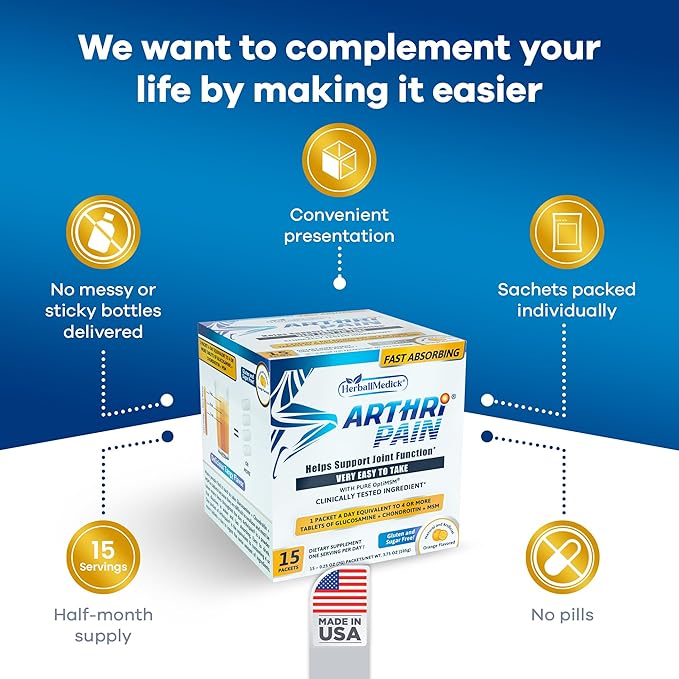 Arthripain – Joint Support Cartilage Repair Supplement – Clinically Tested Joint Juice - Ligament Relief Support – Glucosamine Chondroitin MSM – Swollen Knee Treatment –Sugar-Free – Made in US - 15ct