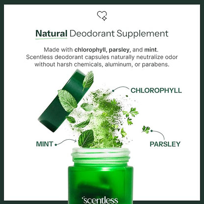 Scentless Internal Deodorant – Mint, Parsley & Chlorophyll Capsules for Body Odor – Aluminum-Free Body Deodorizing Supplement – Odor Control Natural Deodorant – Body Deodorizing Capsules – 30 Count