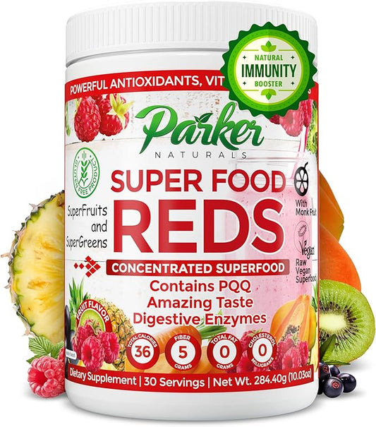 Superfood Reds Powder, Monk Fruit Flavored Organic Antioxidant, Concentrated Greens and Reds Superfood Powder, Vegan Berry, 30 Servings