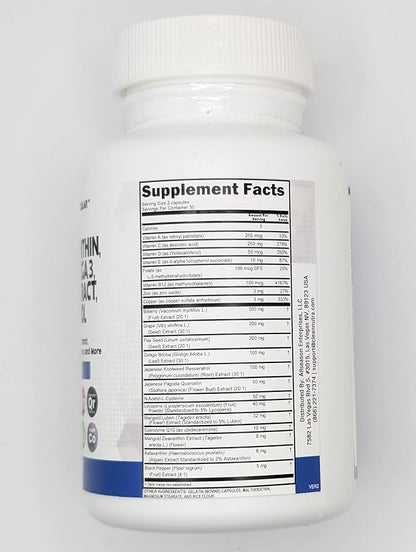 Clean Nutra Eye Vitamins with Bilberry Lutein and Zeaxanthin Supplements Lycopene 40mg Resveratrol Grape Seed Astaxanthin for Eyes - Eye Care Health Support Eye Vitamin and Mineral Supplement