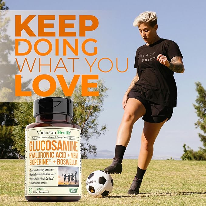 Glucosamine Sulfate with Hyaluronic Acid, Bioperine, MSM & Boswellia. 5-in-One Joint Support Supplement. Antioxidant & Inflammatory Support - Joint Health, Flexibility and Comfort. 60 Capsules