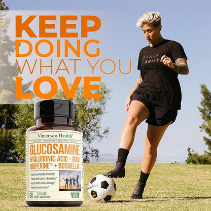 Glucosamine Sulfate with Hyaluronic Acid, Bioperine, MSM & Boswellia. 5-in-One Joint Support Supplement. Antioxidant & Inflammatory Support - Joint Health, Flexibility and Comfort. 60 Capsules