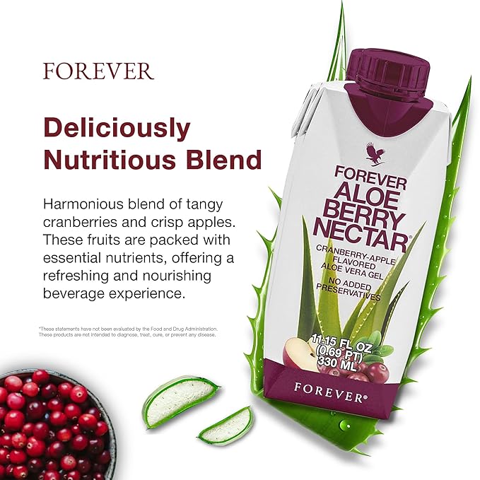 Forever Living - Aloe Berry Nectar - 90.7% Pure Aloe Vera Gel with Cranberries and Apples - No Preservatives - 1L (Pack of 6)