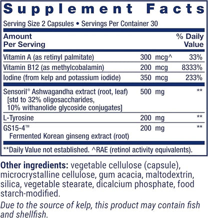 Life Extension Thyroid Support Complex - Thyroid Health Support Supplement with Vitamins A, B, Iodine, Magnesium, L-Tyrosine, Ashwagandha & Ginseng for Energy – Non-GMO, Gluten-Free - 60 Capsules