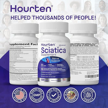 Advanced Sciatic Nerve Support Relief: Alpha Lipoic Acid - 18 in 1 Sciatica Supplements - Vitamin B Complex - Made in USA (120 Capsules)