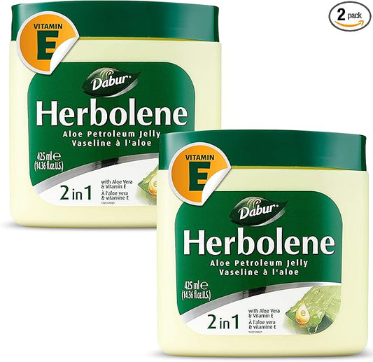 Dabur Herbolene Aloe Vera Gel Petroleum Jelly -Enhanced with Vitamin E for Deep & Intensive Skin Moisturization - Gentle on Sensitive Skin - Nourishing Bliss and Lasting Hydration - 425 ML (Pack of 2)