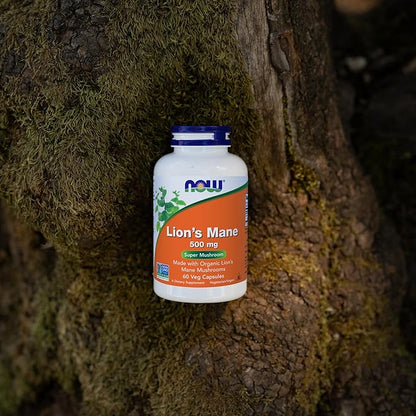 NOW Foods Supplements, Lion's Mane 500 mg, Super Mushroom, Made with Organic Lion's Mane Mushrooms, 60 Veg Capsules