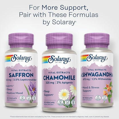 SOLARAY Chamomile Extract, Sleep Supplement Support, 2% Apigenin, Vegan, Gluten Free, Made Without Soy, 60 Day Money-Back Guarantee, 30 Servings, 30 VegCaps