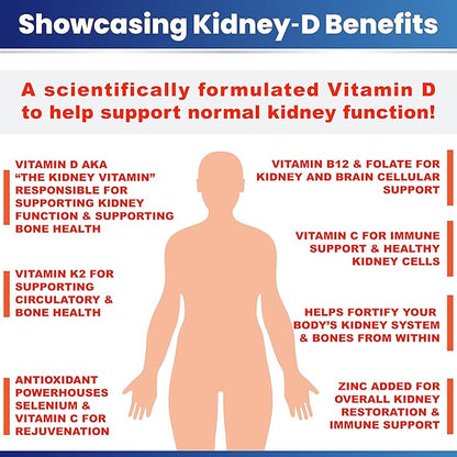 Kidney-D Kidney Supplement. Vitamin D Optimized for Kidney Support. Vitamin D3 and 7 Kidney Vitamins and Nutrients Designed for Kidney Health and More