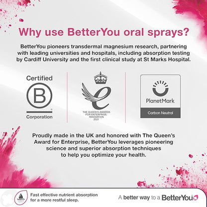 BetterYou Magnesium Sleep Body Spray - Relaxing Topical Magnesium and Essential Oil Spray - Lavender and Chamomile - Promotes Better Sleep - 3.38 oz